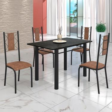Imagem de Conjunto Sala De Jantar Mesa Tubo 120x75cm Tampo Pedra Ardósia C-4 Cadeiras Marrom-preto Fosco
