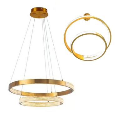 Imagem de Lustre Pendente Aneis Cristal Led Arco Luminaria 52w Luxo Sala De Estar Casa Sala De Jantar