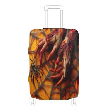 Imagem de Joisal Capa protetora de bagagem de caveira de desenho de Halloween serve para identificadores de bagagem de 45 a 81 cm para malas, Bloody Hands Web, S 18-20 in