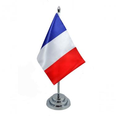 Imagem de Bandeira Mesa Dupla Face França Com Mastro De 29 Cm