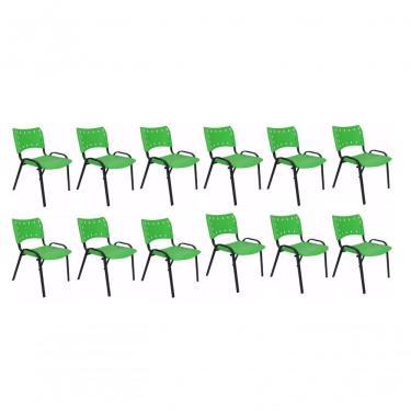 Imagem de Kit 11 Cadeiras Iso Escritório Comércio Verde Base Preta