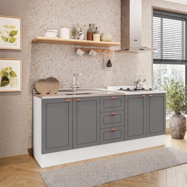 Imagem de Cozinha Pérola Com Rodapé 2 Peças Balcão 2 Gavetas 3 Portas E Balcão 2 Portas Yescasa Branco/cinza