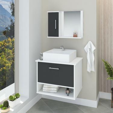 Imagem de Conjunto Gabinete Banheiro Superior E Inferior 2 Portas 1 Nicho Malibu - Cinza Titanium - Cinza