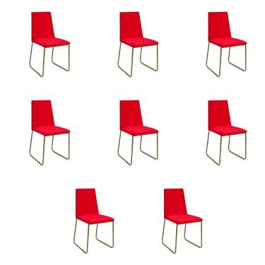 Imagem de Kit 8 Cadeiras De Jantar Cozinha Industrial Lexa Veludo Élpis Móveis Vermelho Dourada