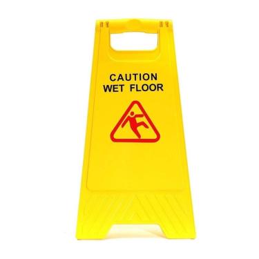 Imagem de Placa Sinalização Amarela Segurança Piso Molhado Escorregadio Caution Wet Floor Grande Dobravel
