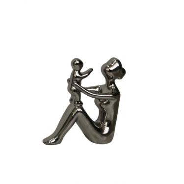 Imagem de Enfeite De Porcelana Mãe E Filho Cinza