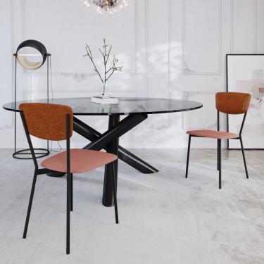 Imagem de Cadeira Fixa Estofada Vintage Retrô Com 2 Unidades Rosê -caramelo-preto