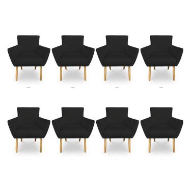 Imagem de Kit 8 Poltronas Decorativa Leticia Suede Preto Pés Palito Castanho - Pallazio