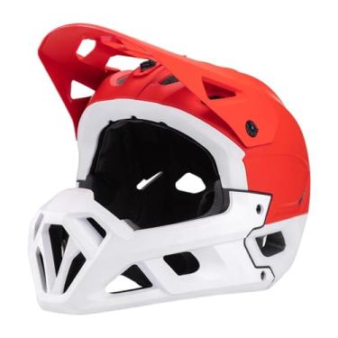 Imagem de Deevoka Capacete de bicicleta Capacete de bicicleta com proteção de queixo removível Mountain & Road Bike Full Face, Vermelho Branco
