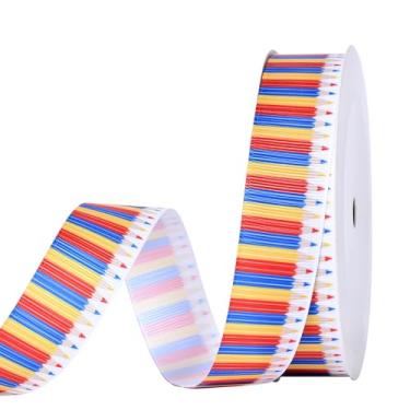 Imagem de YAMA Fita de cetim de volta às aulas para artesanato, fita de cetim fina para presentes Tema escolar colorido para agradecimento do professor Embrulho de presente 2,5 cm x 10 jardas