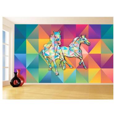 Imagem de Papel De Parede Animais Pop Art Cavalos Cores 3,5M Pxa368 - Você Decor