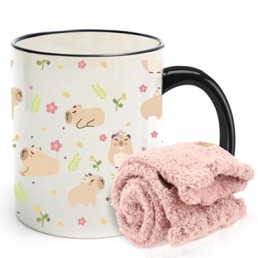 Imagem de fcaylo Presentes de capivara para mulheres, conjunto de presentes de capivara com 325 ml de flores para caneca de café, conjunto de presentes de aniversário e Natal para irmã, enfermeira, mãe, avó