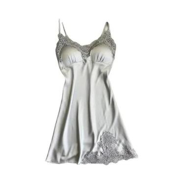 Imagem de Camisola Sexy de Seda Halter Feminina - Pijamas de Cetim para Primaver