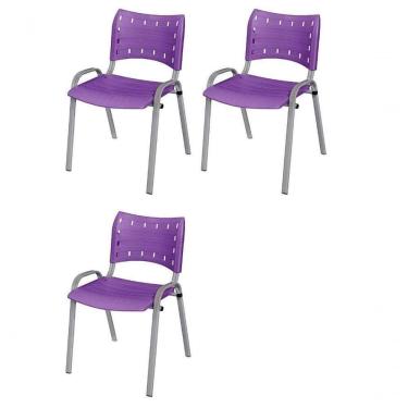 Imagem de Cadeira Iso Base Cinza, Igreja, Escola, Escritório -violeta Kit 3 Peças