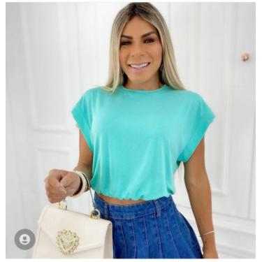 Imagem de Blusa feminina cropped manga curta viscolaycra menina - filo modas, La