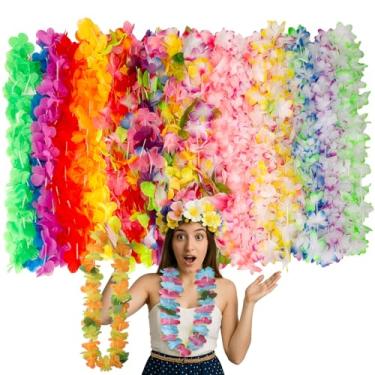 Imagem de 24 peças Leis para festa de Luau, flores tropicais Lei havaiano Leis decorações em massa flor de seda, havaiana Lei Beach Havaí Luau decoração de festa verão praia piscina decorações lembrancinhas