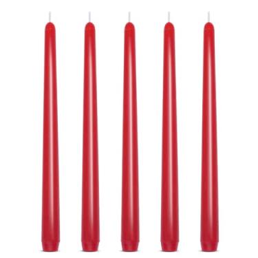 Imagem de Conjunto de 5 velas cônicas vermelhas, sem cheiro, sem gotejamento, 25 cm de altura, 19 cm de diâmetro, castiçais de cor sólida para decoração de mesa de casa do dia dos namorados, tempo de queima de