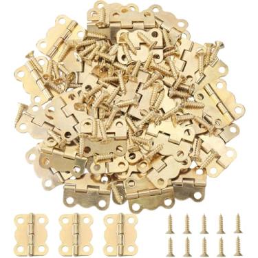 Imagem de GORGECRAFT 1 caixa de 50 peças 1,6 cm x 1,3 cm pequenas dobradiças metálicas borboleta em ferro dourado a granel antigo vintage ferragens em miniatura conectores de caixa de joias dobradiça dobrável