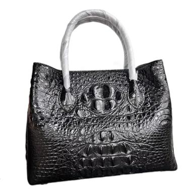 Imagem de Bolsa feminina de couro de crocodilo genuína, colorida, azul celeste, feminina, couro de jacaré, bolsa de ombro única, Preto, 30cm(Length) x 23cm(Height)x 13cm(Deep)