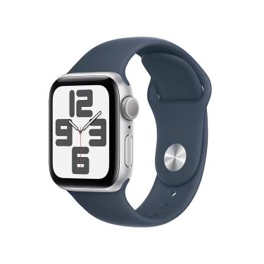 Imagem de Apple Watch SE 2ª geração (GPS) caixa de alumínio prateado de 40 mm com pulseira esportiva azul Storm - M/L - prata-MRE23LL/A