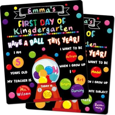 Imagem de Chunful Quadro negro do primeiro e último dia de escola placa de madeira 25,4 x 30,5 cm reutilizável dupla face tem um quadro de giz de bola para jardim de infância pré-escolar