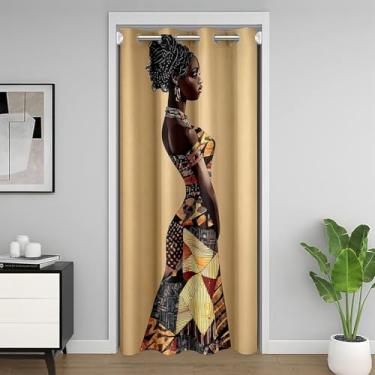 Imagem de Cortina de porta de mulher negra, cortinas de entrada africanas tradicionais para crianças, adolescentes, quarto, armário, cozinha, privacidade, estilo africano, vintage, marrom, 30%-50%, cortinas