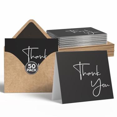 Imagem de VNS Creations Pacote com 20 cartões de agradecimento com envelopes e adesivos – Classy 3,5 x 5 cartões de agradecimento em branco conjunto de caixa a granel – Grandes notas de agradecimento para