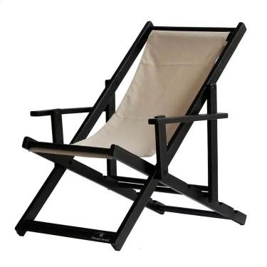 Imagem de Espreguiçadeira Preguiçosa Dobrável Envernizada Black em Madeira Maciça Tecido