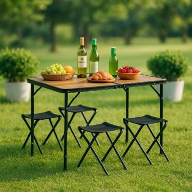 Imagem de Kit Mesa Dobrável Portátil Que Vira Maleta Para Camping Praia Leve Alu