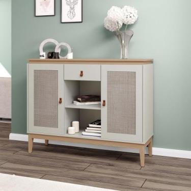 Imagem de Aparador 2 Portas 1 Gaveta com Pés de Madeira Trama Movelbento, Mel/Of