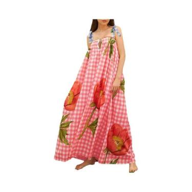 Imagem de Sexy Impressão Casual Solto Vestido De Férias Estilo Europeu Americano