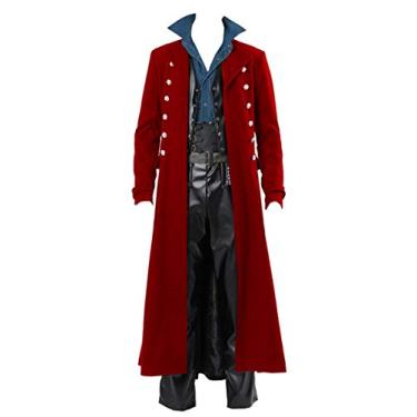 Imagem de Jaqueta masculina gótica Steampunk vintage jaqueta medieval renascença vitoriana frock casaco fantasia de Halloween, Vermelho, Medium