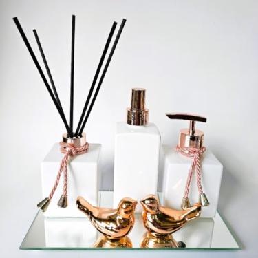 Imagem de Lavabo luxo home spray saboneteira difusor e acessórios (Home spray cubo branco Rosê)