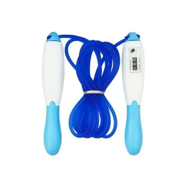 Imagem de Corda De Pular Ajustável Com Contador Cabo Ergonômico Azul E Branco 2,6M Exercício Fitness