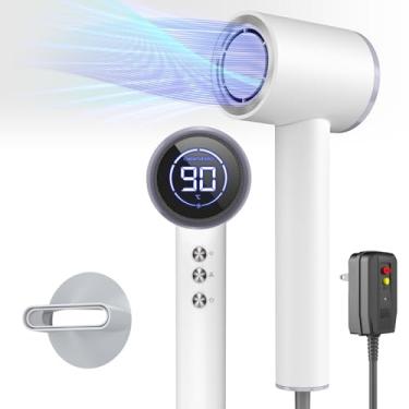 Imagem de Secador de cabelo iônico de 1600 W com tela de LED e bocal magnético, secador de cabelo profissional, secador de cabelo portátil com função de autolimpeza, secador de cabelo de baixo ruído para