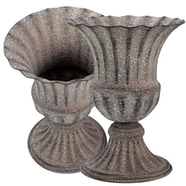 Imagem de Veemoon Vaso de arranjos de flores vintage, 2 peças, pequeno vaso de urna, vaso de metal para cemitério, vaso pequeno de ferro, mesa central, vaso decorativo antigo, para casa, escritório, jardim