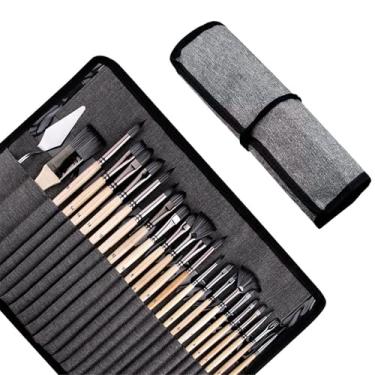 Imagem de Conjunto de pincéis artísticos com bolsa de lona, pincéis de acrílico de cerdas de nylon para modelagem, arte, acrílico, aquarela, pintura a óleo e guache, pintura rupestre, arte de unhas faciais