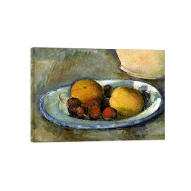 Imagem de Natureza Morta Quadro Parede em Tela-Famosas Pinturas para Sala de Jantar-Frutas no prato-Decoração Cozinha Vintage 50x70cm Tela Embrulhada