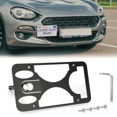Imagem de Moldura frontal sem broca compatível com Fiat 124 Spider | 2017-2022 Suporte de gancho de reboque para placa de carro antifurto Capas de etiqueta de carro à prova de ferrugem, acessórios de carro à