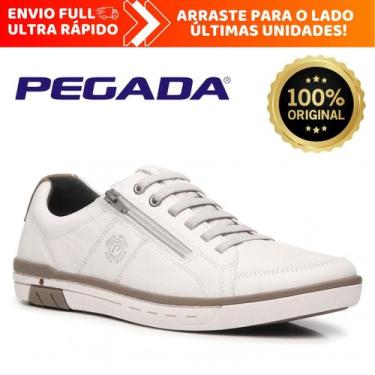 Imagem de Sapatênis Pegada Masculino 100% em Couro Legítimo Original, 41, Branco