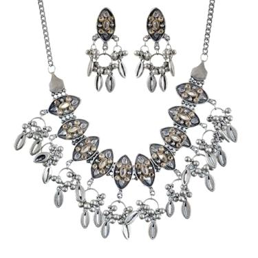 Imagem de Siddhatva Colar indiano Seilver feminino boho retrô fusão indiana afegã prata oxidada étnica cigana tribal colar gargantilha joia