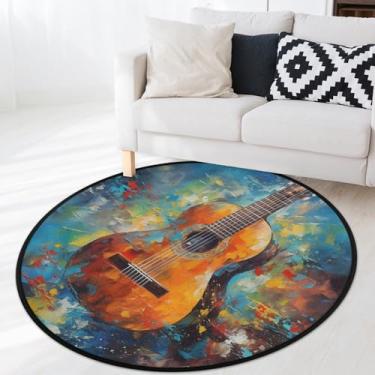 Imagem de OMFUNS Tapete redondo de guitarra musical para quarto de 1,8 m, tapete circular de pintura a óleo, antiderrapante, lavável, para sala de estar, quarto de crianças, berçário, entrada, lavanderia