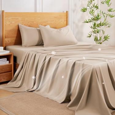 Imagem de MR&HM Conjunto de lençóis California King, lençóis refrescantes de 4 peças, rayon misto derivado de bambu, macio, sedoso e respirável, bolso profundo de 38 cm com tiras elásticas, hotel luxuoso para