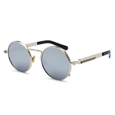 Imagem de Óculos de sol punk masculino e feminino, retrô, redondo, pequeno, vintage, armação de metal, óculos de dirigir, prata, mercúrio, BH01