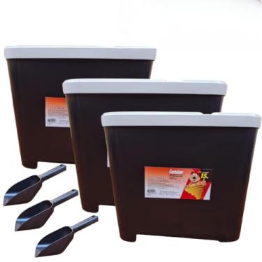 Imagem de Porta Ração 15 kg kit Para Armazenar Ração de Cachorro e Gato Furação Pet(KIT 3 PRETO)