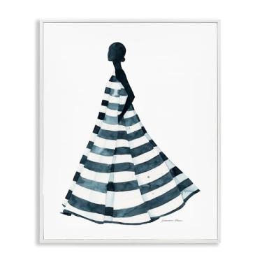 Imagem de Stupell Industries Vestido listrado azul com design de arte giclée emoldurado branco por Simone Elum, 50 x 40 cm