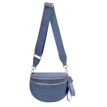 Imagem de Bolsa transversal quadriculada para mulheres, bolsa tiracolo grande com alça ajustável, Azul acinzentado, Large, Bolsas transversais - cinza claro