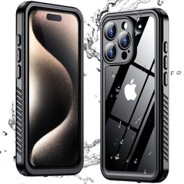 Imagem de Justcool Capa para iPhone 15 Pro Max à prova d'água, IP68 à prova d'água e protetor de tela integrado 360 capa subaquática à prova de choque e poeira para iPhone 15 Pro Max 6,7 polegadas preta