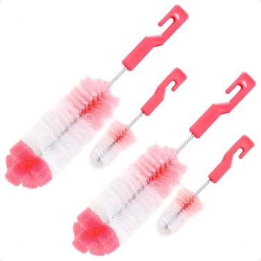 Imagem de 2 Kit Escovas Para Limpeza De Mamadeiras E Bicos Buba - Rosa