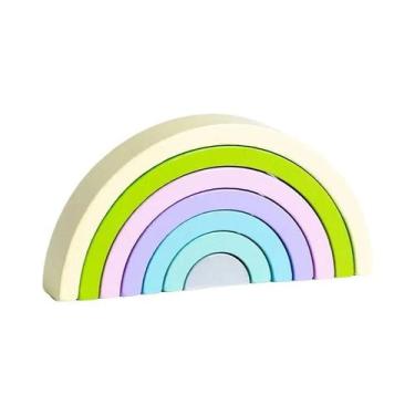 Imagem de Blocos De Construção De Arco-íris De Madeira Montessori Para Crianças,
